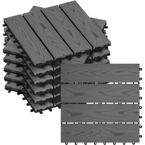 WOLTU Suelo de WPC Set de 11 Baldosas de Madera Exterior para Porche Patios Jardin 30 x 30 cm 1m² Suelo de Exterior Compuesta Azulejos para Terraza Jardin Gris