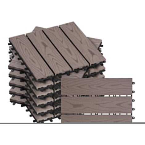 WOLTU Suelo de WPC Set de 11 Baldosas de Madera Exterior para Porche Patios Jardin 30 x 30 cm 1m² Suelo de Exterior Compuesta Azulejos para Terraza Jardin Marrone