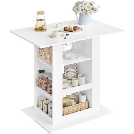 Woltu – Table bar haute avec rangement – 105x68x94cm – 2 porte-verres – 3 casiers ouverts – Bois composite E1 – Blanc