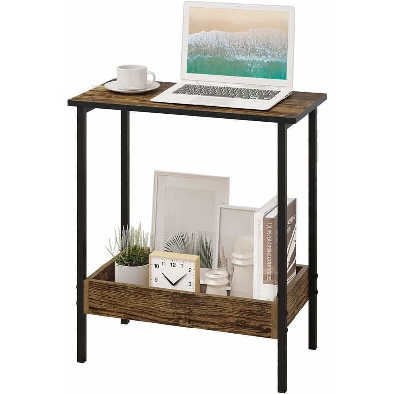 Woltu - Table Basse, Table d'Appoint, Petite Table Industrielle, Métal et Bois Artificiel, 50x55x25cm, Chêne Foncé