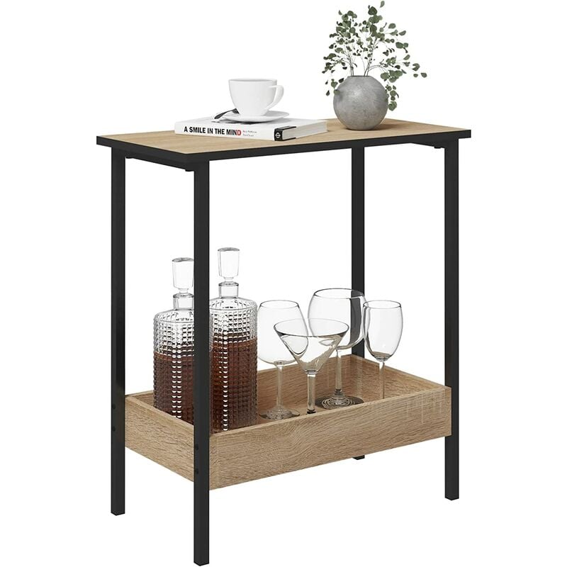 Woltu - Table Basse avec Rangement, Petite Table Industrielle, Métal et Bois Artificiel, Chêne Clair, 50x55x25cm BTS03hei