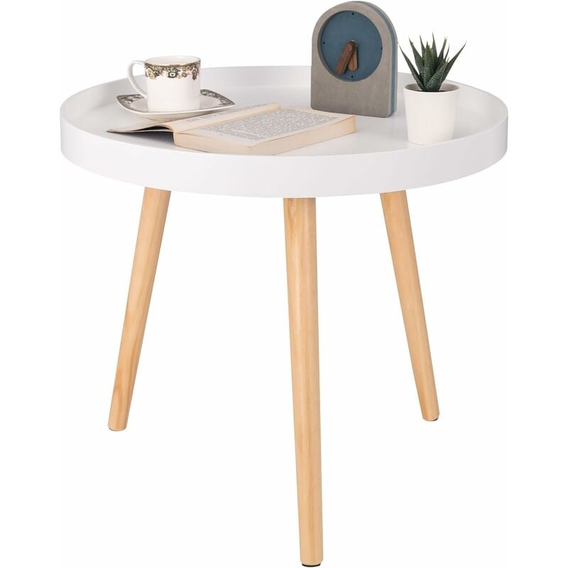 Woltu - Table Basse Ronde en Bois Massif - Table de Salon Moderne - Blanche Chêne - 50x44 cm