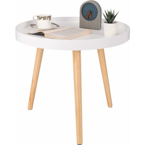 Woltu – Table basse ronde en bois massif – Table de salon moderne blanche chêne – Dimensions 50x44 cm – Charge max 10 kg
