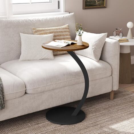 Woltu – Table basse ronde en forme C 40 cm – Plateau MDF effet bois vintage – Structure métallique – Hauteur 65 cm – Capacité de charge 10 kg