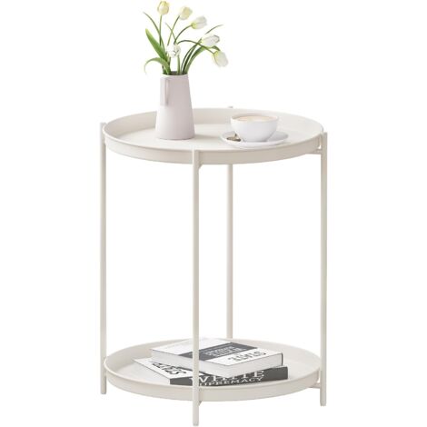 Woltu – Table basse ronde en métal 44 x 44 x 53 cm – Finition crème résistante à l'usure – Table d'appoint moderne pour salon et chambre