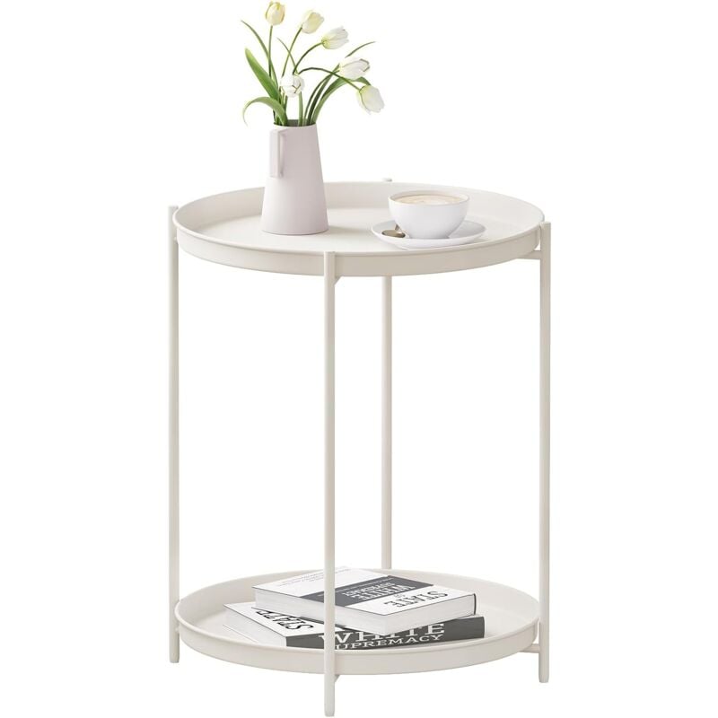 Woltu - Table Basse Ronde en Métal, Table de Chevet 44 x 44 x 53 cm, Table d'Appoint, Table Salon, Petite Table Basse, Crème