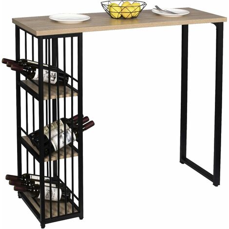 WOLTU Table de bar avec 3 tablettes. Table de bistrot en métal et MDF. 120x40x105cm. Noir