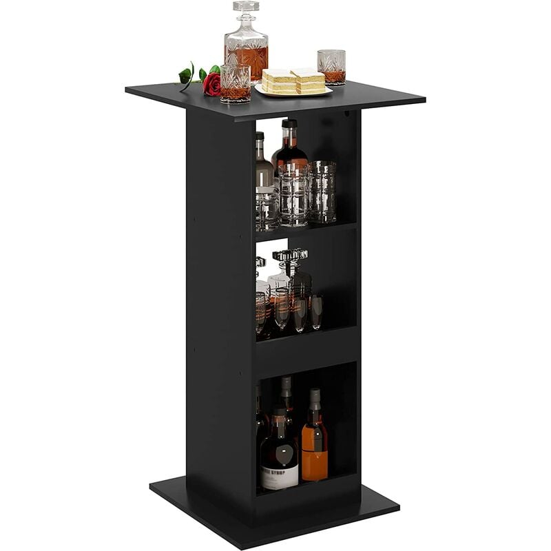 Woltu - Table de Bar Carrée avec 3 Étagères, Petite Table de Cuisine, Meuble d'Appoint, 60x60x112cm, Noir