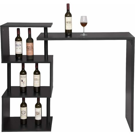 Woltu – Table de bar rotatif avec 3 étagères – Construction métal et MDF – Dimensions 134x112x38cm – Finition noire résistante aux rayures