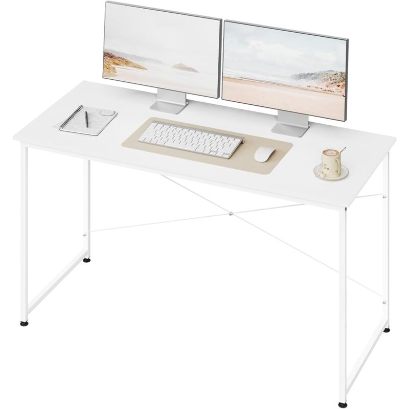 Woltu - Bureau Informatique 140x60 cm, Table de Bureau, Bureau Ordinateur, Cadre en Métal, Bureau en Bois d'Ingénierie, Blanc