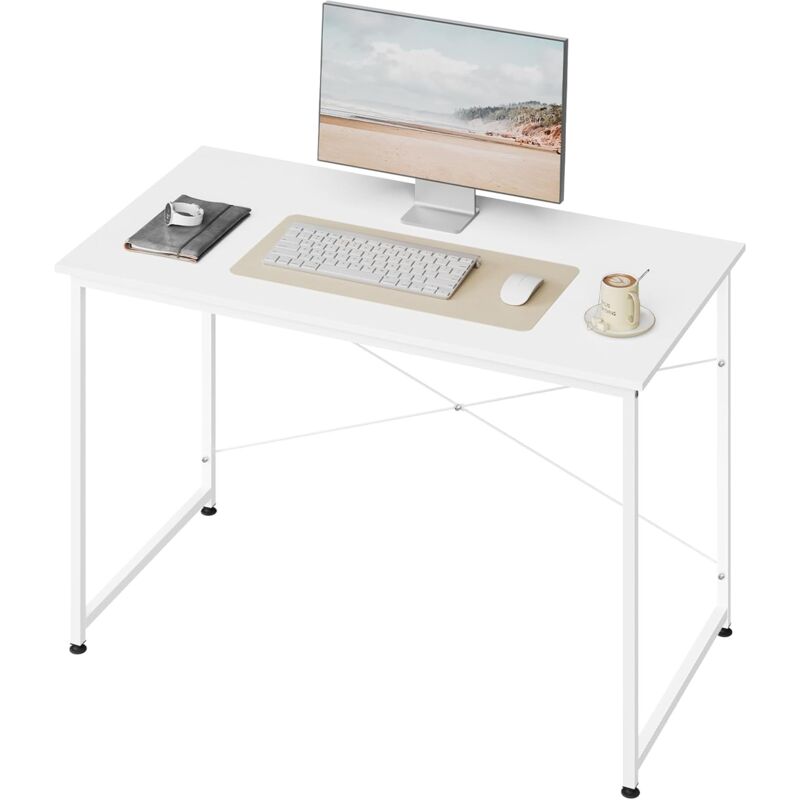 Bureau Informatique WOLTU, 120x60 cm, Table de Bureau, Bureau Ordinateur, Cadre en Métal, Bureau en Bois d'Ingénierie, Blanc