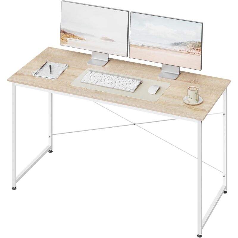 Woltu - Bureau Informatique 140x60 cm, Table de Bureau, Bureau Chambre, Cadre en Métal, Bureau en Bois d'Ingénierie, Chêne Clair