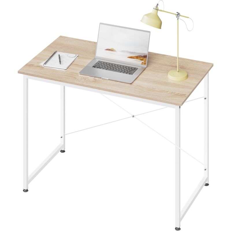 Bureau Informatique 100x50cm WOLTU, Table de Bureau, Bureau Chambre en Bois d'Ingénierie, Cadre en Métal, Chêne Clair