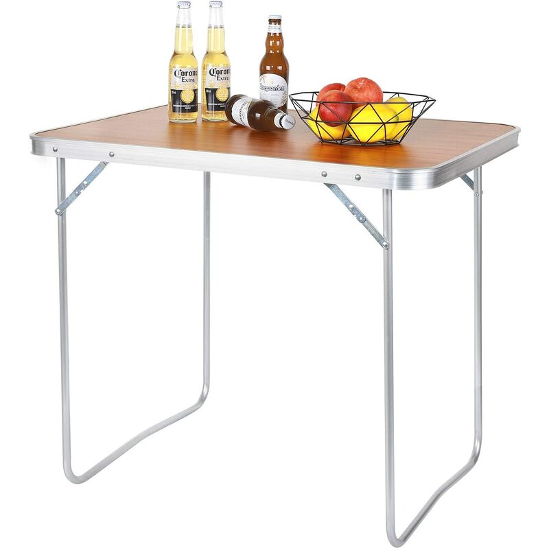 Table de Camping Pique-Nique Pliante - Table de jardin en Aluminium et mdf - 80x60.5x70cm - Chêne - Woltu