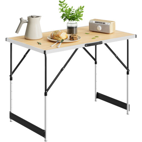 Woltu – Table de camping pliante ajustable en hauteur 73-94cm – Aluminium léger – Capacité 30kg – Pliable avec poignée de transport