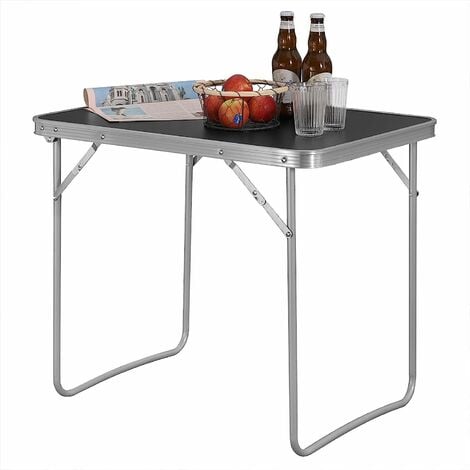 WOLTU Table de Camping.Table Pliante en Aluminium et MDF.Table de Pique-Niqu Pliable.70x60x50cm. Noir