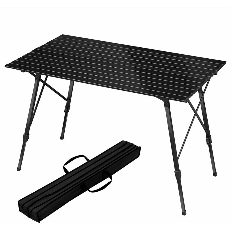 Table de Camping Pliable en Aluminium. 120x68.5cm. Table Pliante Réglable en Hauteur. Table de Voyage. Table de Pique-Nique. Noir - Woltu