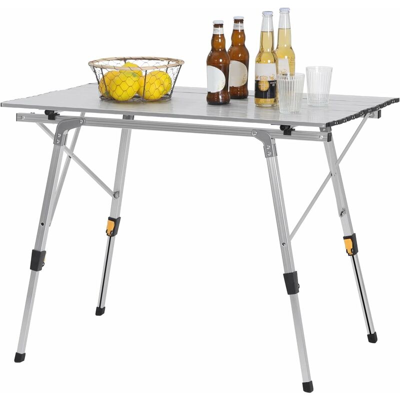 Table de camping pliante en Aluminium.Table de randonnée pliable.Table de pique-nique/Balcon.Hauteur réglable.90x52.2x45-72 cm - Woltu