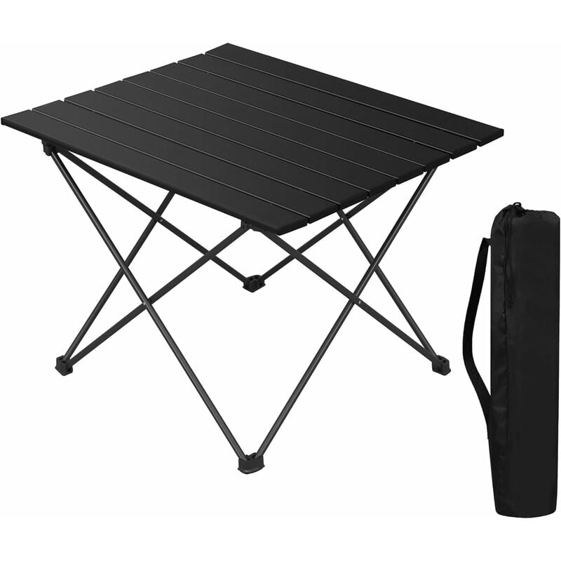 Table de Camping Pliante en Aluminium. 56x46x40cm. Table de Voyage léger et Portable. Table Pliable. Noir - Woltu