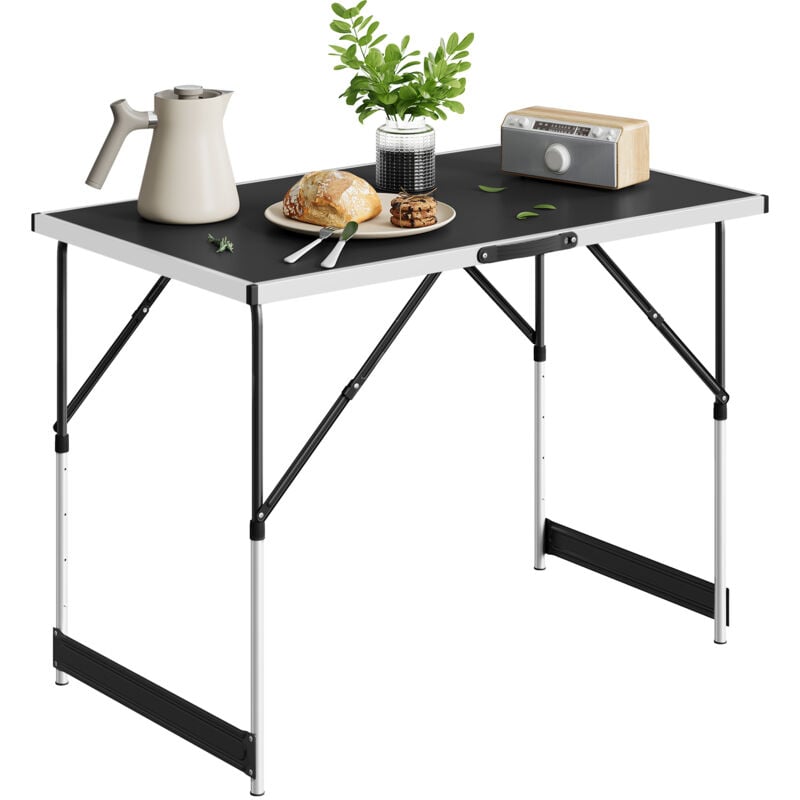 Table de Camping Pliante, Table de Jardin, Table de Balcon, réglable en Hauteur, en Aluminium Acier mdf, Noir - Woltu