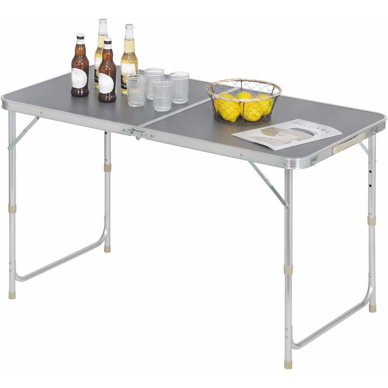 Woltu - Table de Camping Pliante, table de Jardin, Table de travail, Table de Balcon, réglable en Hauteur en Aluminium mdf, Gris