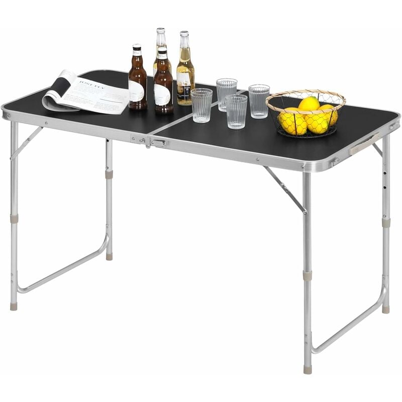 Table de Camping Pliante, table de Jardin, Table de travail, Table de Balcon, réglable en Hauteur en Aluminium mdf, Noir - Woltu
