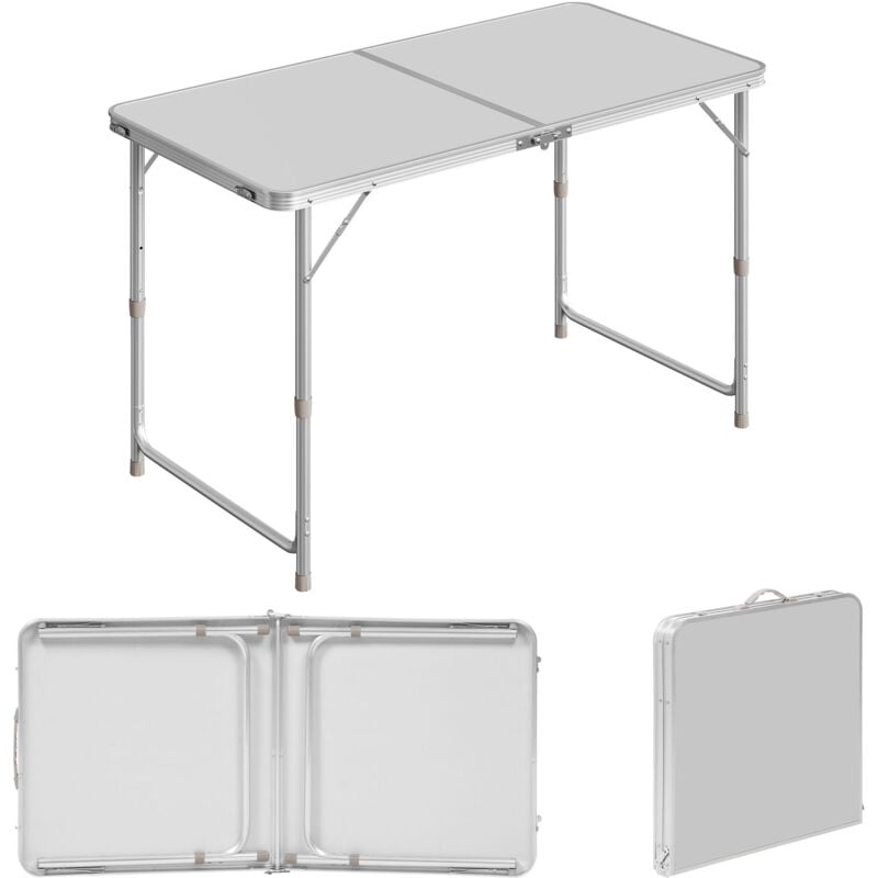Woltu - Table de camping pliante, table de jardin pliable, table de balcon en aluminium et mdf, réglable en hauteur, 120x60x70, Argent