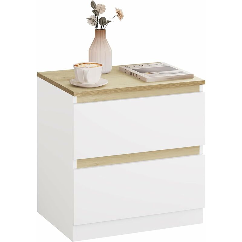 Table de Chevet 40x30x41 cm, Table de Nuit en Bois, Chevet de Lit, Table d'appoint, Blanc+Chêne - Woltu