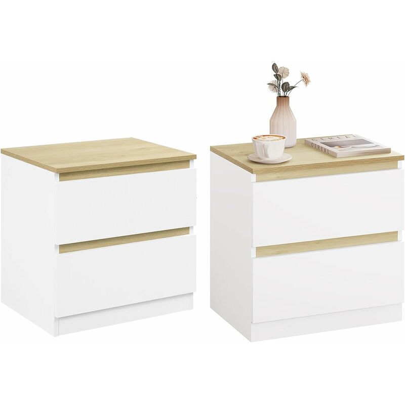 Lot de 2 Tables de Chevet 40x30x41 cm, Table de Nuit en Bois, Chevet de Lit, Table d'appoint, Blanc+Chêne - Woltu