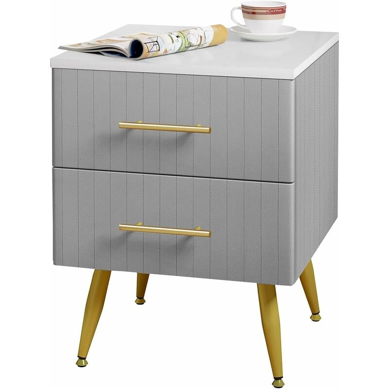 Table de Chevet, Livré monté, Commode de Rangement avec 2 Tiroirs en Velours, 40x41x52, 50cm, Gris - Woltu