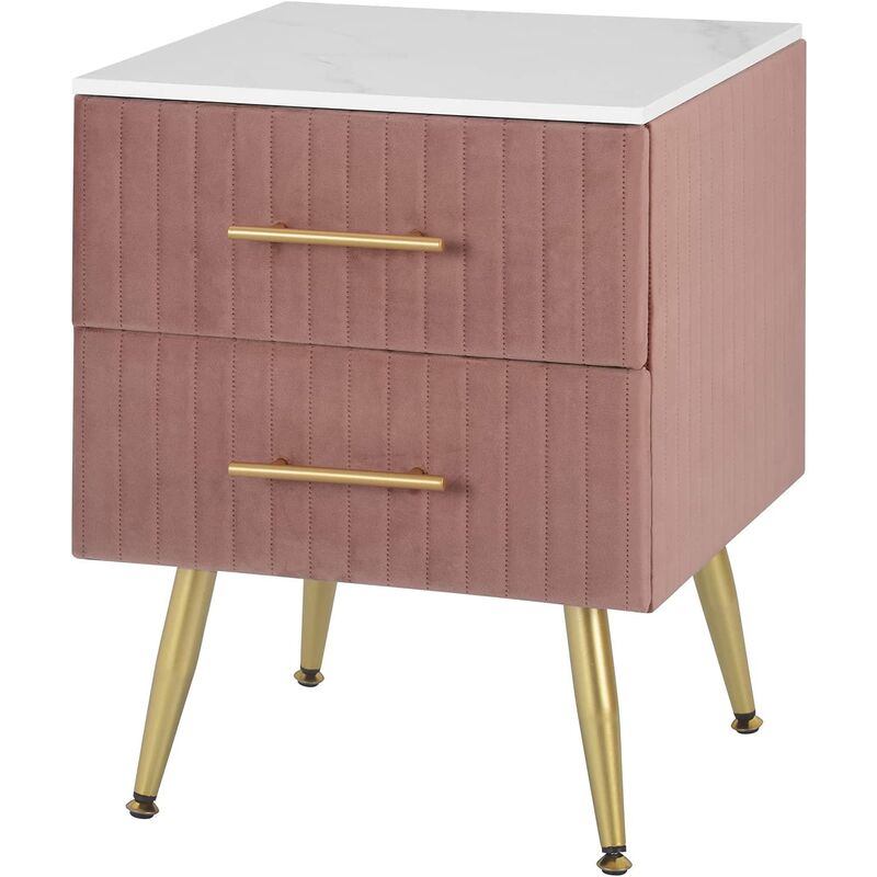 Table de Chevet avec 2 Tiroirs en Velours - Table de Nuit en mdf - Meuble Chambre à Coucher Pieds doré - 40, 5x41x51cm - Rose - Woltu