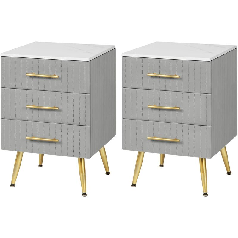 Lot de 2 Table de Chevet en Velours, Table de Nuit, Commode de Rangement en mdf, Montage Facile 40, 5x41x60cm, Gris - Woltu