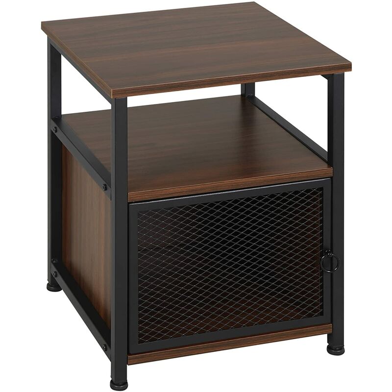 woltu - table de chevet industriel.avec une etagere et armoire avec porte.marron rustique.40x36x50cm