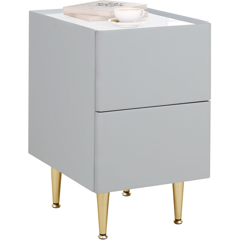 WOLTU Table de Chevet, MDF+PVC+Métal, Table de Nuit, 40x30x51cm, Table d'Appoint Moderne pour Chambre Salon, Gris+Doré