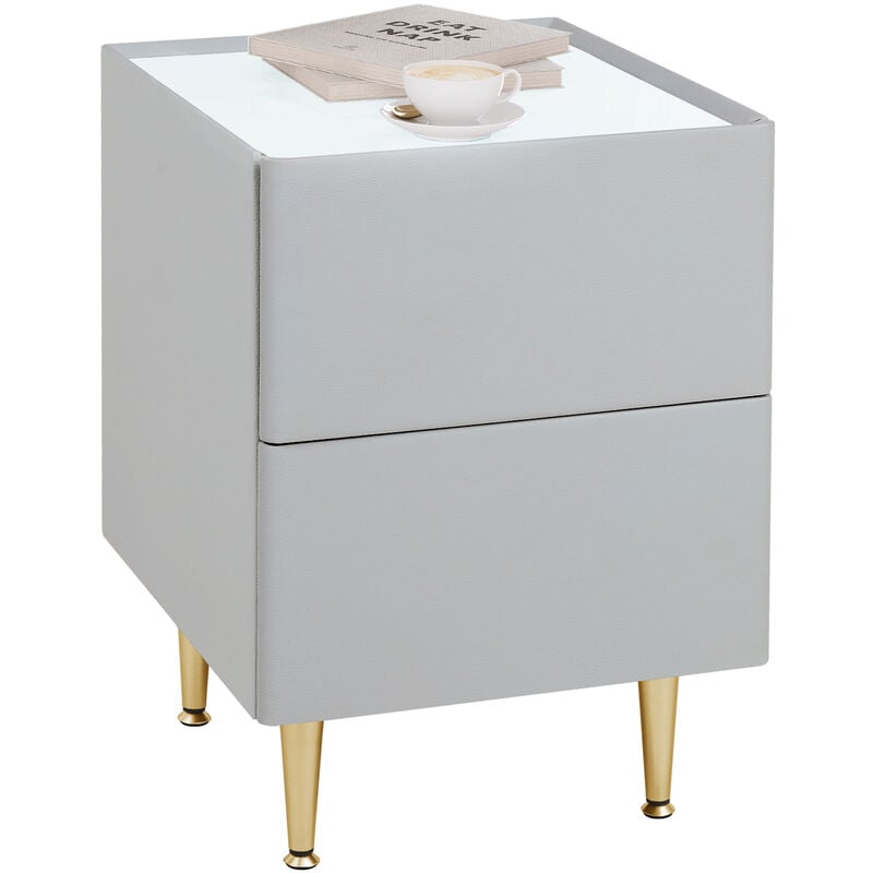 Woltu - Table de Chevet, MDF+PVC+Métal, Table de Nuit, 40x35x51cm, Table d'Appoint Moderne pour Chambre Salon, Gris+Doré