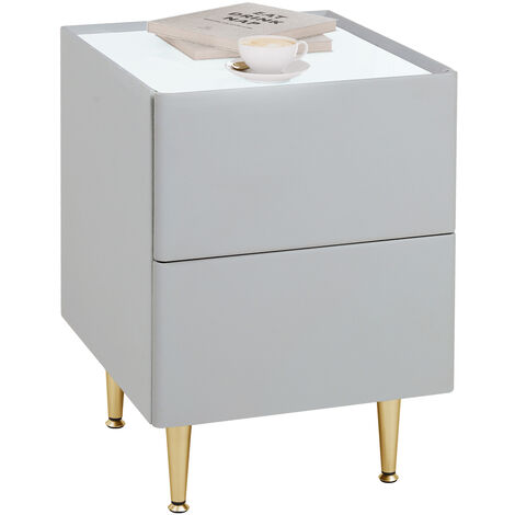 Woltu – Table de chevet moderne 40x35x51cm – MDF, PVC et métal – 2 tiroirs avec glissières métalliques – Capacité de charge 30kg – Gris et doré