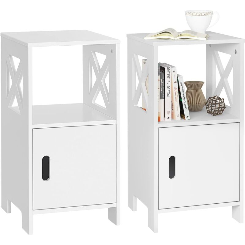 WOLTU Lot de 2 Table de Chevet Étroite 30x30x60cm, avec 1 Casier Ouvert et 1 Compartiment avec Porte, Blanc