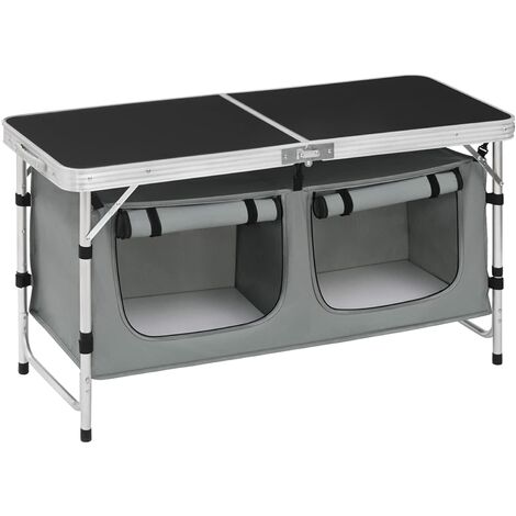 WOLTU Table de Pique Nique Pliante, Placards de Camping Table en Aluminium, Hauteur Réglable, 120x47x62/69, 5cm (LxlxH), Noir