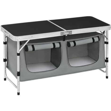 WOLTU Table de Pique Nique Pliante. Placards de Camping Table en Aluminium. Hauteur Réglable. 120x47x62/69.5cm (LxlxH). Noir