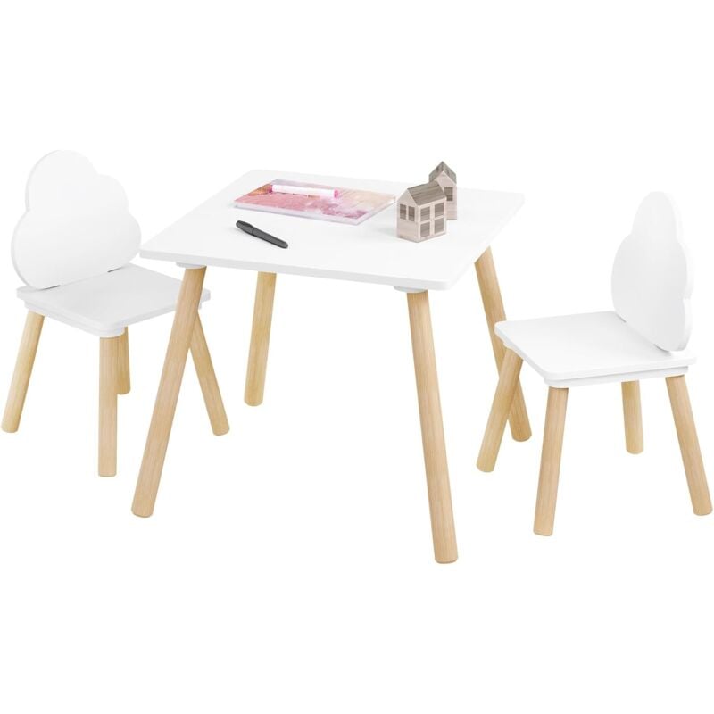 Table Enfant en mdf avec 2 Chaises, Ensemble de Table et Chaises pour Enfants, 1 Table Enfant + 2 Chaises Enfant, Blanc - Woltu