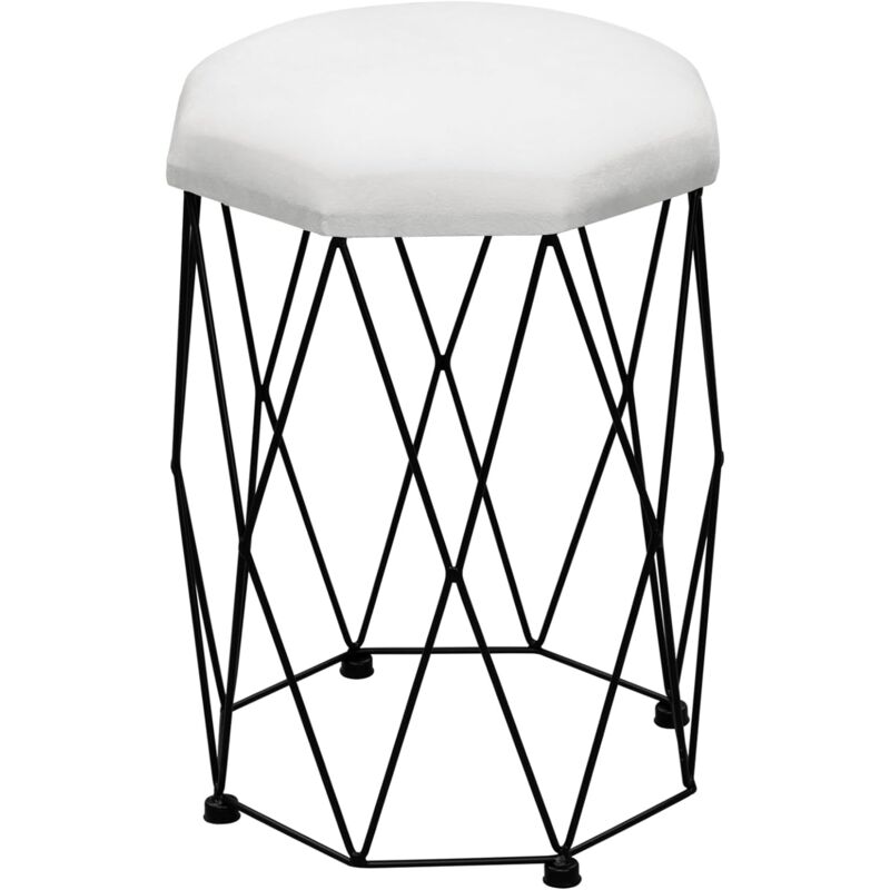 Woltu - Tabouret Coiffeuse en Velours + Métal, 30x30x44, 5cm, Chaise Coiffeuse, Pouf Coiffeuse, Tabouret Piano pour Chambre, Salon, Blanc+Noir