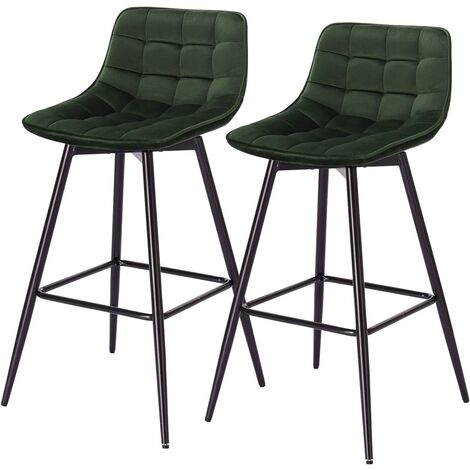 Woltu – Tabouret de bar 2 pièces en velours vert foncé – Siège rembourré 43 x 35,5 cm – Hauteur d'assise 64 cm – Cadre métal robuste avec repose-pieds ergonomique