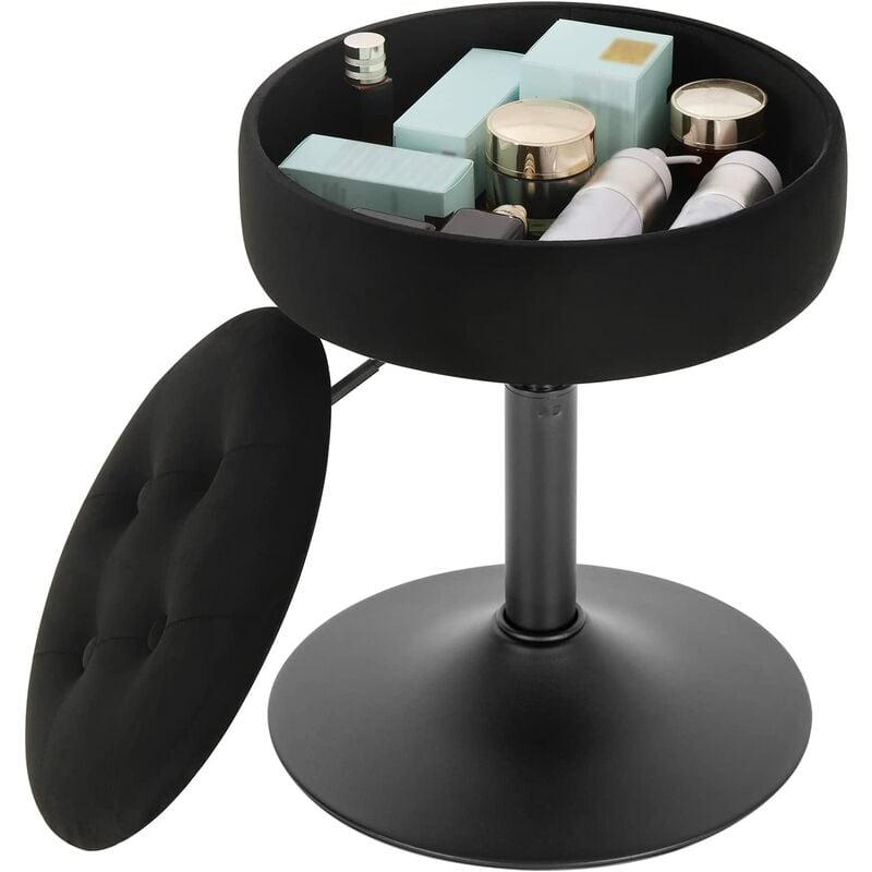 Woltu - Tabouret de Bar Bas en Velours avec Espace de Rangement, Chaise de Bar Ronde, Réglable 49, 5-65cm, Noir BH329sz-1