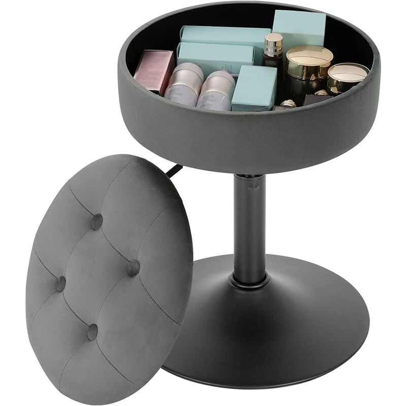 Woltu - Tabouret de Bar Bas en Velours avec Espace de Rangement, Chaise de Bar Ronde, Réglable 49, 5-65cm, Gris foncé BH329dgr-1