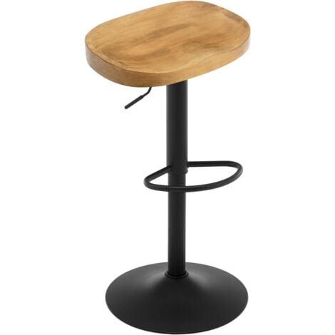 WOLTU Tabouret de Bar, Chaise de Bar, Tabouret Haut en Bois, Cadre en Métal, Réglable en Hauteur, Pivotant à 360°, Chêne foncé