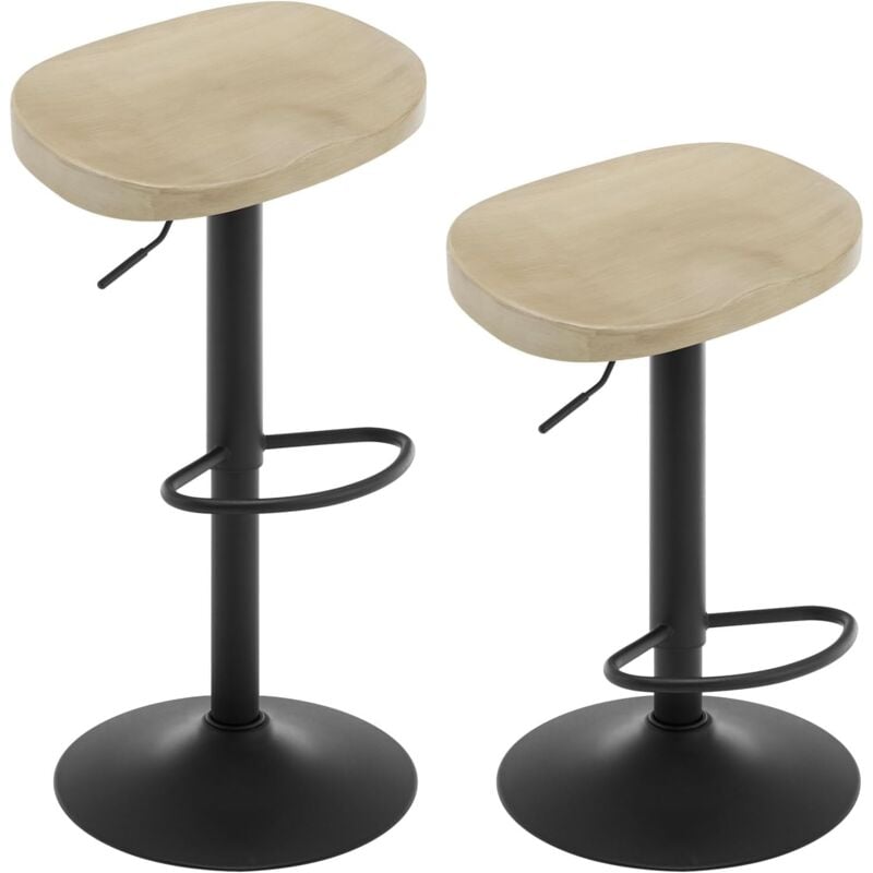 Woltu - Lot de 2 Tabouret de Bar, Chaise de Bar, Tabouret Haut en Bois, Cadre en Métal, Réglable en Hauteur, Pivotant à 360°, Chêne Clair