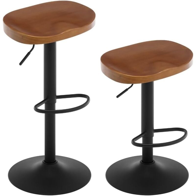 Woltu - Lot de 2 Tabouret de Bar, Chaise de Bar, Tabouret Haut en Bois, Cadre en Métal, Réglable en Hauteur, Pivotant à 360°, Marron