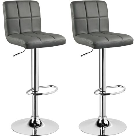 WOLTU Tabouret de bar en cuir artificiel, lot de 2, Siège bien rembourré, Tabouret de bar pivotant, ajustable en hauteur, Gris
