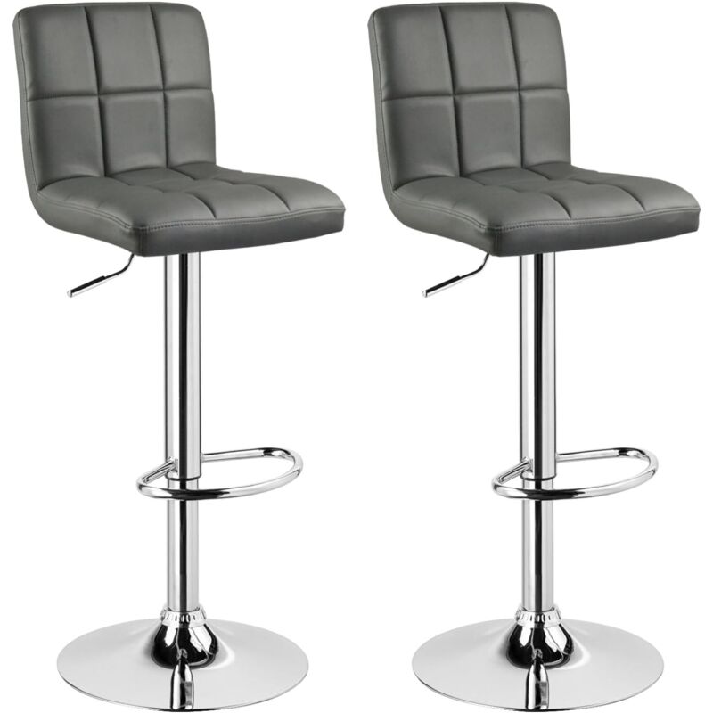 Woltu - Tabouret de bar en cuir artificiel, lot de 2, Siège bien rembourré, Tabouret de bar pivotant, ajustable en hauteur, Gris