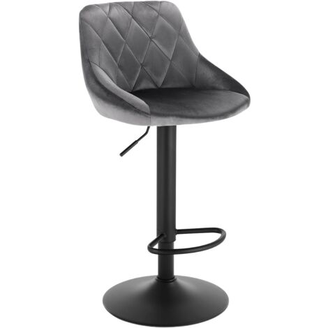 Woltu – Tabouret de bar velours bien rembourré – Hauteur réglable 60-82 cm – Pieds en métal pour stabilité – Gris foncé